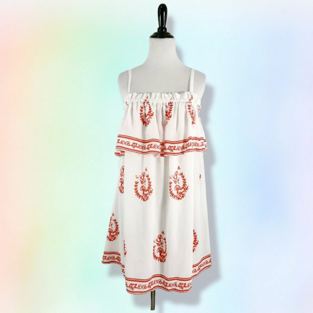 TULAROSA Revolve Desert Moon Dress S Red White Straps Tiered